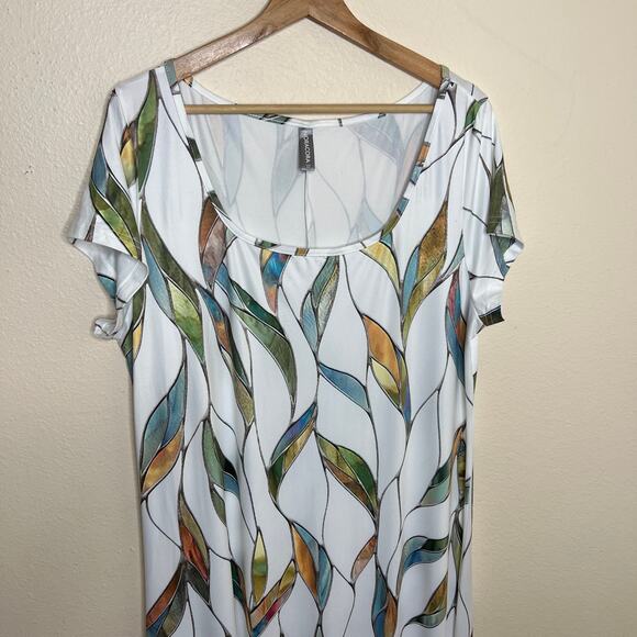 Noracora Stetchy White Leaf Print Maxi Dress XXL - Picture 8 of 11